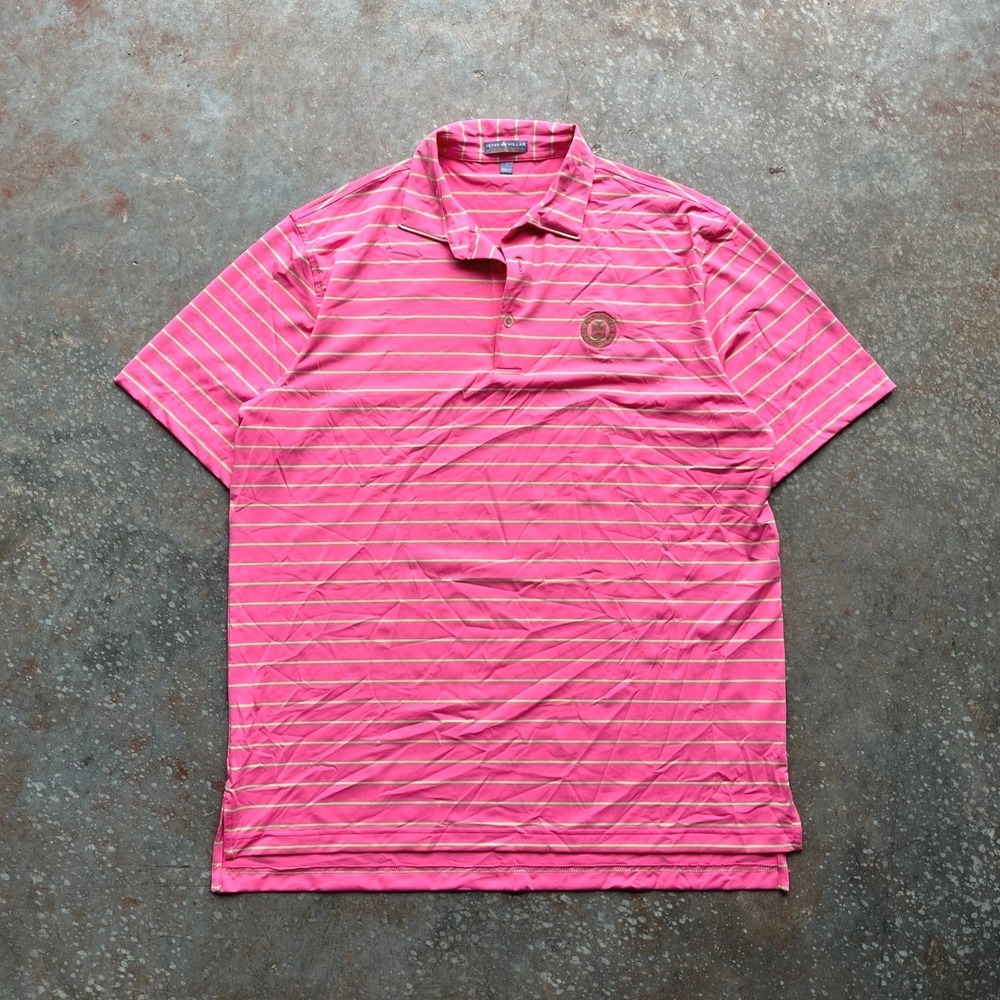 Peter Millar Summer Comfort Pink Striped Polo Farmington Country Club Mens L